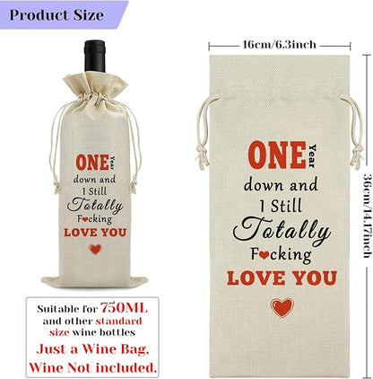 1st Year Marriage Gift for Couple Wife Husband Wine Bag 1st Anniversary Wedding Gift for Women Men Wine Gift Bag Valentine Birthday Christmas Gift for Him Her Drawstring Wine Wrapping Bag