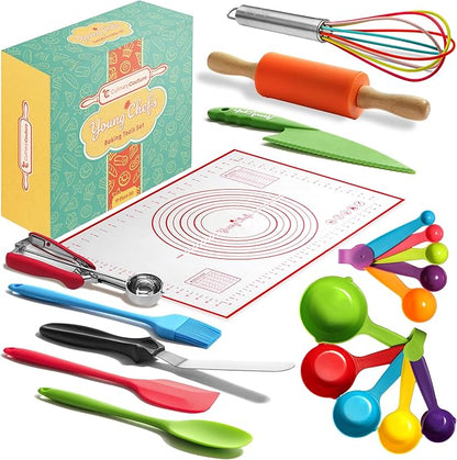 Young Chefs Cooking and Baking Set for Kids – 19 Pieces Real Kids Baking Set – Giftable Kids Baking Sets for Girls and Boys – Kids Cooking Set Real Tools