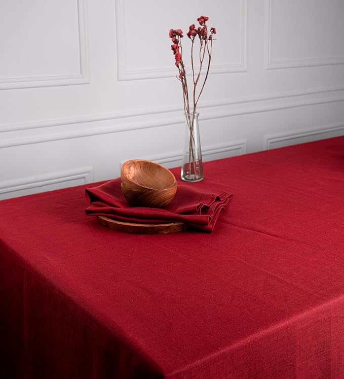 D'Moksha Homes Linen Tablecloth 60 x 156 Inch - 100% Pure Linen Bright Red Tablecloth - Machine Washable Dining Tablecloth for Rectangle Tables