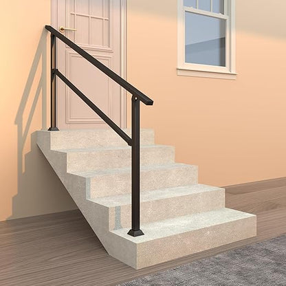 Stair Railing Indoor Outdoor, 68.5" x 36" Fits 4-5 Steps Stair Handrail, Metal Black Railings for Porch Deck Railing, Easy Install Stair Handrail for Home and Commercial Use﻿(1 Pack)