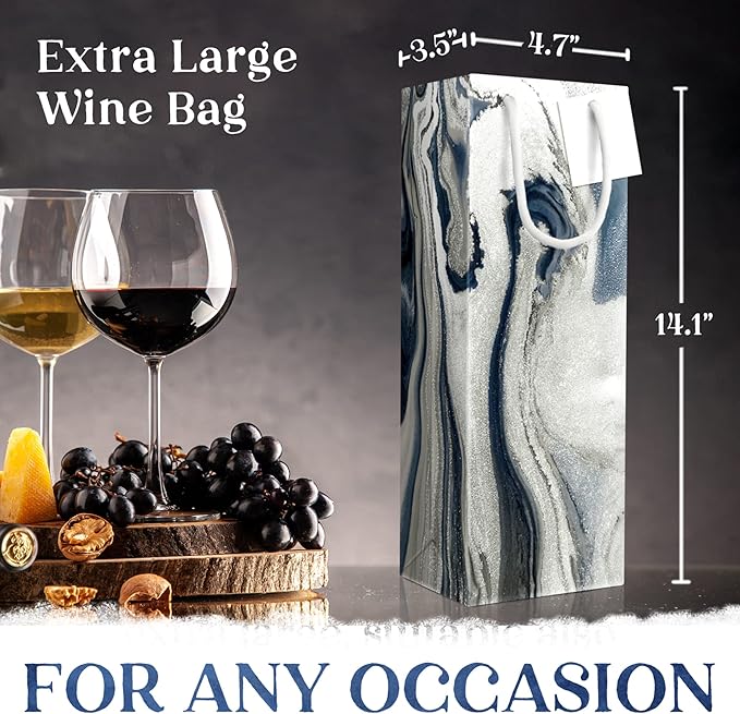 12 PC Bottle Bags for Gifts, Upscale Marble Design Wine & Bottle Bags, Heavy Duty Tall Wine Bag, Bottle Bags for Wine, Wine Gift Bag, Bottle Gift Bags for Wine, Wine Bags, Wine Gift Bags