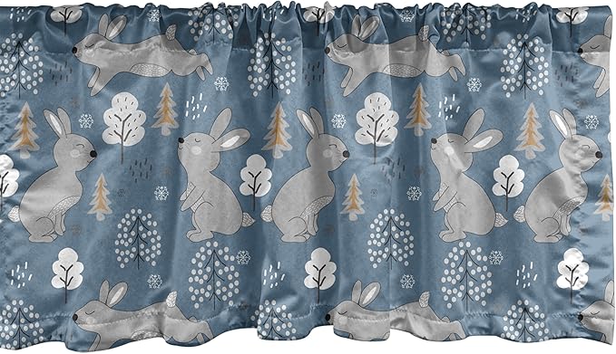 Ambesonne Bunny Window Valance, Continuous Pattern Trees and Rabbits Snowflakes, Curtain Valance for Kitchen Bedroom Decor with Rod Pocket, 42" x 18", Blue Grey Pale Taupe