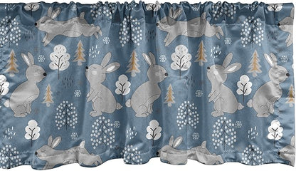 Ambesonne Bunny Window Valance, Continuous Pattern Trees and Rabbits Snowflakes, Curtain Valance for Kitchen Bedroom Decor with Rod Pocket, 42" x 18", Blue Grey Pale Taupe