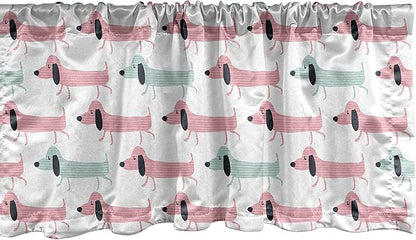 Ambesonne Dachshund Window Valance, Pattern with Funny Cartoon Sausage Dogs, Curtain Valance for Kitchen Bedroom Decor with Rod Pocket, 54" X 18", Seafoam Pink