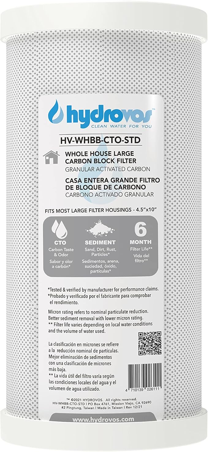 10" x 4.5” Carbon Water Filter, Granular Activated Carbon GAC Replacement Filter Reduces Sediment, Chlorine Taste and Odor, Large Capacity for 10 Inch Whole House Water Filtration System