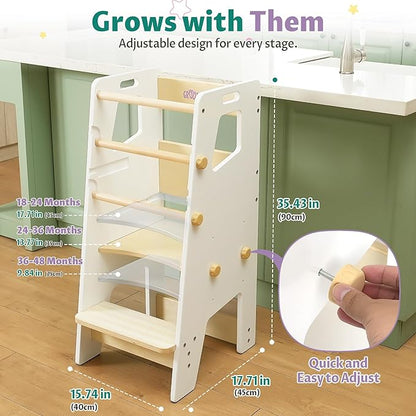 Toddler Tower - Adjustable Montessori Multi-Use Toddler Kitchen Stool, Safe Learning Tower, Essential Toddler Tower Learning Game Changer- Perfect Toddler Chair