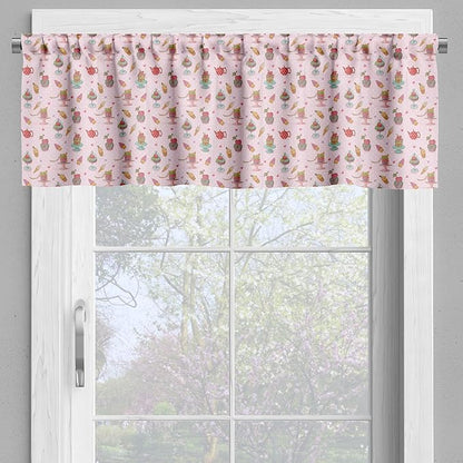 Ambesonne Ice Cream Valance & Tier Curtain 3 pcs Set, Retro Style Cupcakes Teapots Candies Cookies on Polka Dots Vintage Kitchen Print, Window Treatments for Kitchen Room Decor, 55" x 30", Pastel Pink