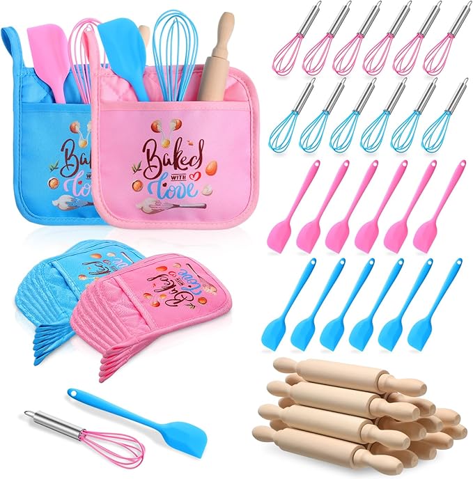 48 Pcs Kids Baking Supplies for Real Cooking Games Prize Party Favors, with Kitchen Utensil, Pot Holders, Spatula, Rolling Pin, Whisk for Kids Gifts, Baking Cooking Party (Medium)