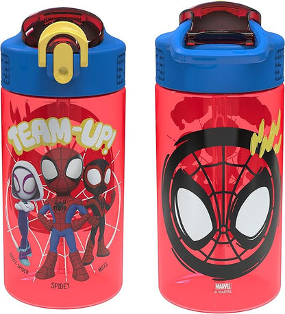 Zak Designs Marvel Spider-Man Kids Water Bottle with Spout Cover and Carrying Loop, Durable Plastic, Leak-Proof Design for Travel (16 oz, 2-Pack, Spidey and His Amazing Friends)