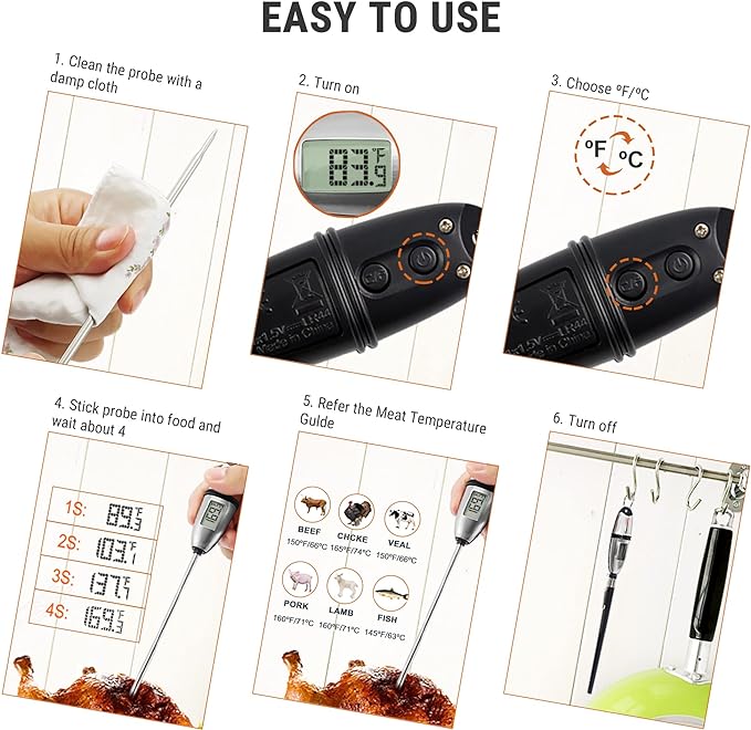 ThermoPro TP-02S（2 Pack） Instant Read Meat Thermometer Digital Cooking Food Thermometer with Super Long Probe for Grill Candy Kitchen BBQ Smoker Oven Oil Milk Yogurt Temperature