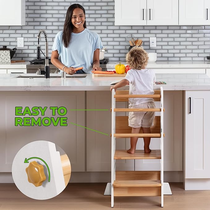 Toddler Standing Tower - Safe Montessori Step Stool for Toddlers, Perfect Tower for Learning New Skills - Ideal Helper for Little Kids in The Kitchen - White