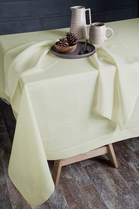 D'Moksha Homes Linen Tablecloth 60 x 144 Inch - 100% Pure Linen Vanilla Cream Tablecloth - Machine Washable Dining Tablecloth for Rectangle Tables