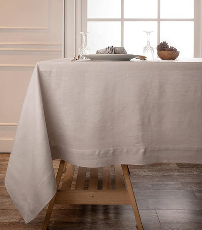 D'Moksha Homes Linen Tablecloth 60 x 140 Inch - 100% Pure Linen Silver Grey Tablecloth - Machine Washable Dining Tablecloth for Rectangle Tables