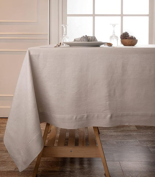 D'Moksha Homes Linen Tablecloth 60 x 156 Inch - 100% Pure Linen Silver Grey Tablecloth - Machine Washable Dining Tablecloth for Rectangle Tables