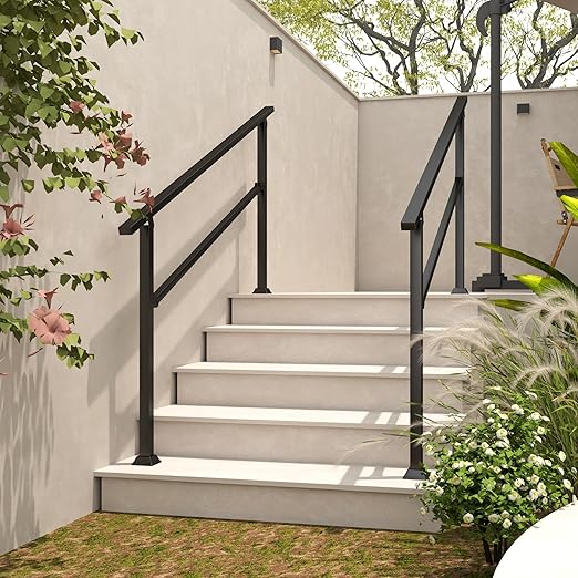 Stair Railing Indoor Outdoor, 68.5" x 36" Fits 4-5 Steps Stair Handrail, Metal Black Railings for Porch Deck Railing, Easy Install Stair Handrail for Home and Commercial Use﻿(1 Pack)