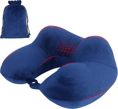 Neck Pillow, Inflatable Travel Pillows for Sleeping to Avoid Neck and Head Pain, Soft & Support Travel Essentials for Flight Headrest Sleep/Car/Office&Home Rest Use (Blue)