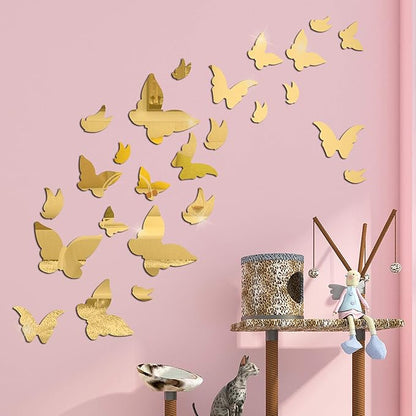 Amaonm 21 PCS Removable Crystal Acrylic Mirror Butterfly Wall Decals Fashion DIY Home Decorations Art Decor Wall Stickers Murals for Kids Nursery Room Bedroom Door Bathroom