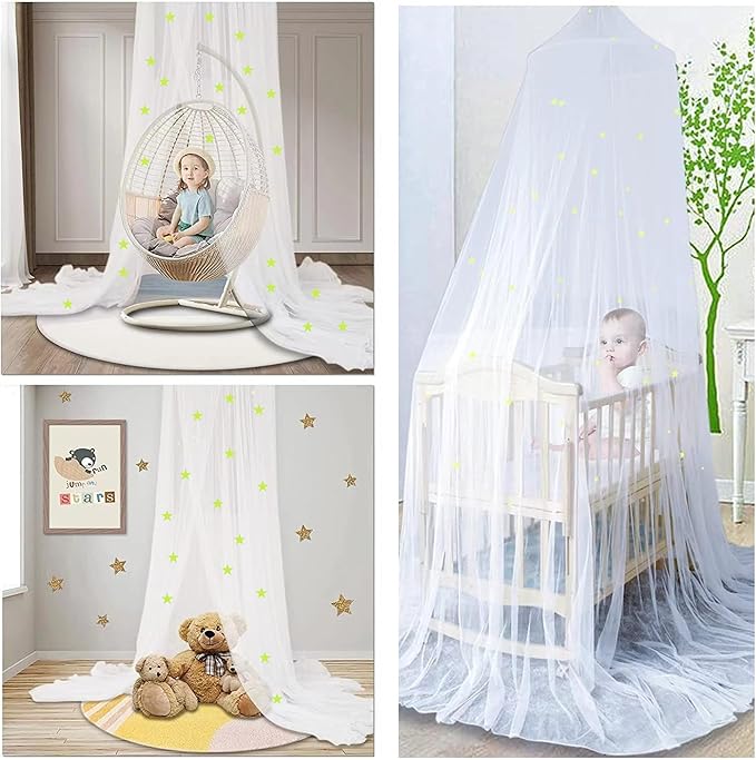 Bed Canopy Curtain, Mosquito Netting for Bedroom, Ceiling Hanging Dome Dreamy Princess Canopy Net for Girls Kids Teenager, Home Decoration for Single Bed to Queen Bed, Easy Installation