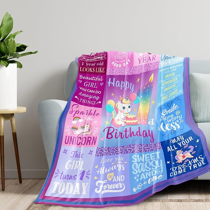 1 Year Old Girl Birthday Gift Blanket, 1 Year Old Girl Gifts, 1st Birthday Girl Gifts, One Year Old Girl Birthday Gifts, First Birthday Gifts for Girls, 1st Birthday Decorations Girl 50"X40"