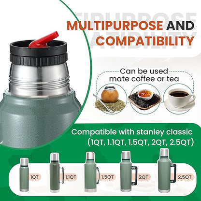 1 Pack Thermal Stopper Compatible with Stanley 1.1QT, 1.5QT, 2QT Classic Thermal Bottle, 2 In 1 Vacuum Flask Stopper Insulated Wide Mouth Bottle Lid for Yerba Mate Drinking