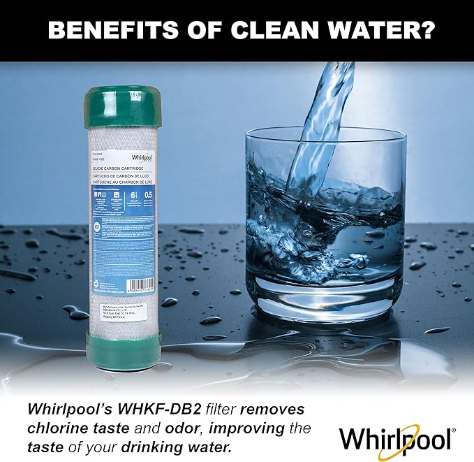 Whirlpool Undersink Premium Carbon Block Filter WHKF-DB2, 0.5 Micron Rating Reduces Mercury, Lead, Cysts, Asbestos, 6-Month Life, Use for Home Drinking Water Filtration or Reverse Osmosis System