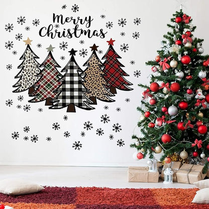 2 Pcs Large Christmas Tree Wall Decals Large Merry Christmas Watercolor Tree Wall Stickers Peel and Stick Removable Xmas Pine Tree Wall Decals for Bedroom Living Room Offices Home Decoration