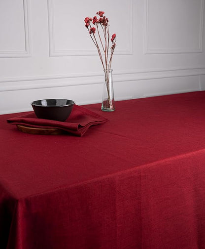 D'Moksha Homes Linen Tablecloth 60 x 60 Inch - 100% Pure Linen Red Tablecloth - Machine Washable Dining Table Throw - Red Tablecloth for Square Tables