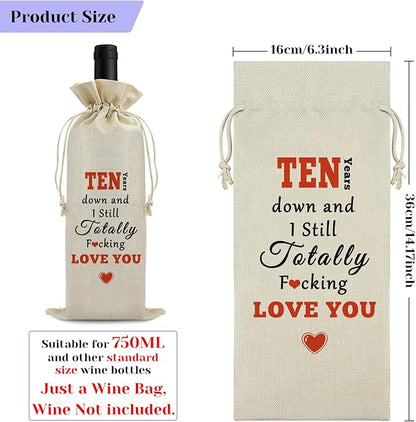 10th Anniversary Wedding Gift for Couple Wine Bag 10 Years of Marriage Gift for Women Men Drawstring Wine Wrapping Bag 10th Anniversary Keepsake Gift Birthday Christmas Valentine Gift Wine Gift Bag