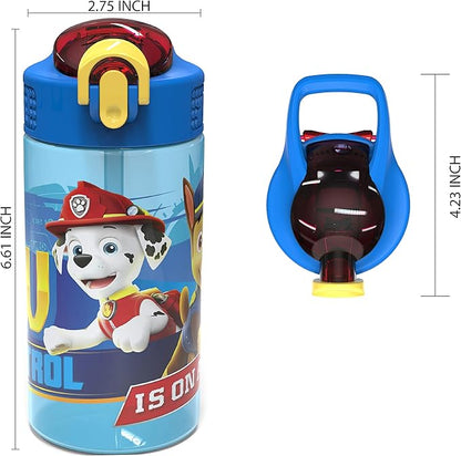 Zak Designs PAW Patrol Kids Water Bottle with Spout Cover and Built-in Carrying Loop, Durable Plastic, Leak-Proof Water Bottle Design for Travel (16 oz, 2-Pack, Non-BPA, Marshall)