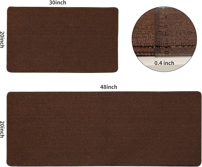 COSY HOMEER 20x30 Inch/20X48 Inch Kitchen Rug Mats Made of 100% Polypropylene Strip TPR Backing 2 Pieces Soft Kitchen Mat Specialized in Anti Slippery and Machine Washable,Brown