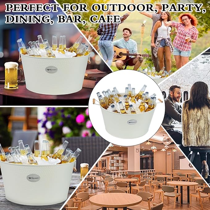 20/37 Quart Large Ice Bucket, Party Ice Bucket, Cocktail Bar Ice Bucket, Beverage Ice Bucket, Home And Kitchen Beer Ice Bucket (White-2)