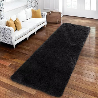 Area Rug 2x6 Rug Runner Faux Fur Fluffy Rug for Bedroom Extra Soft Fuzzy Rugs Plush Shaggy Throw Carpet for Nursery Kids Room Non Slip Non Shedding Entryway Mat for Hallway,Home Decor Rug,Black