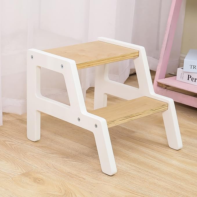 Toddler Kitchen Step Stool White Helper Standing Tower with Anti-Slip Protection for Kids Kitchen Counter Learning (Small, White)