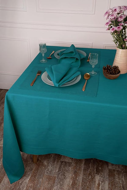 D'Moksha Homes Linen Tablecloth 60 x 156 Inch - 100% Pure Linen Teal Blue Tablecloth - Machine Washable Dining Tablecloth for Rectangle Tables