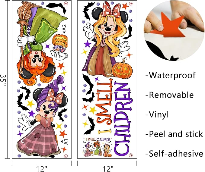 Mfault Halloween I Smell Children Wall Decals Stickers, Hocus Pocus Cartoon Mouse Sanderson Sisters Witches Decorations Bedroom Art, Jack O Lantern Pumpkin Bat Funny Holiday Home Kitchen Decor