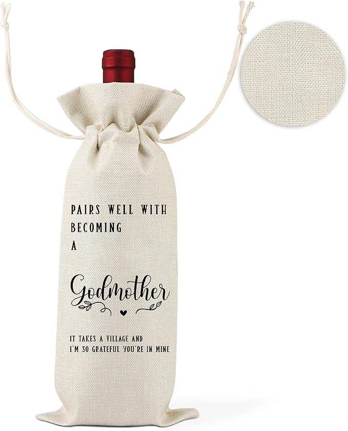 Yiqhpy Pregnancy Announcement,Wine Bag Gifts for Godmother,Pairs Well With Becoming Godmother,Baby Announcement to Friends,New Aunt Gifts,Baby Announcement, 1 Drawstring Gift Wine Bag,Q25