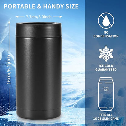 16oz Stainless Steel Double Wall Insulated Can Cooler, Beer Bottle Holder, Bottle or Tumbler for Slim Beer & Hard Seltzer Cans (BLACK)