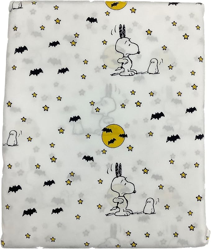 Berkshire Blanket & Home Co. Peanuts Halloween Fall Themed Sheet Sets (White - Bats, Stars, Ghosts, Full Moons, Twin)