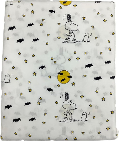 Berkshire Blanket & Home Co. Peanuts Halloween Fall Themed Sheet Sets (White - Bats, Stars, Ghosts, Full Moons, Queen)