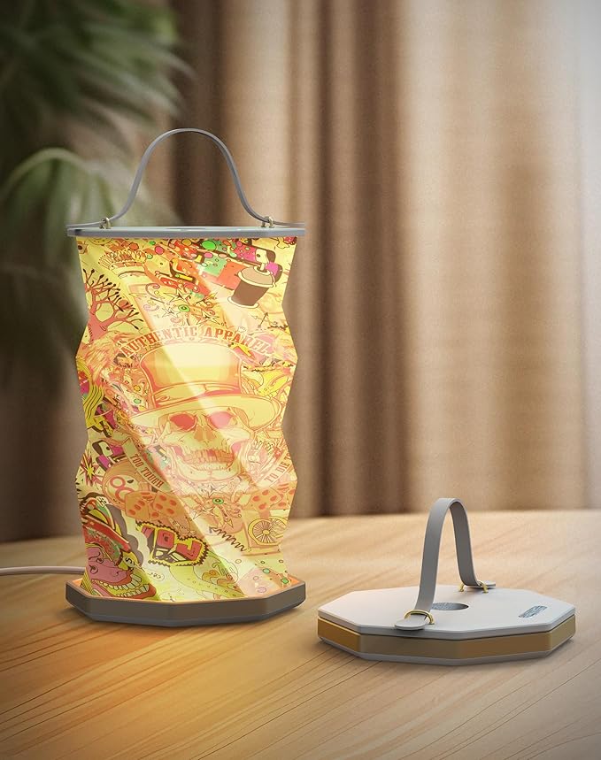 Battery Operated Lamp with Handle, Rotating Folding Lamp, Cyberpunk Portable Light, Folding Paper Lantern for Home, Office, Living Room