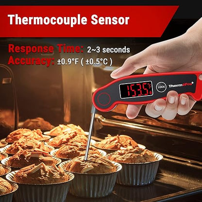 ThermoPro TP19 Waterproof Digital Meat Thermometer for Grilling with Ambidextrous Backlit & Thermocouple Instant Read Kitchen Cooking Food Thermometer for Candy Water Oil BBQ Grill Smoker