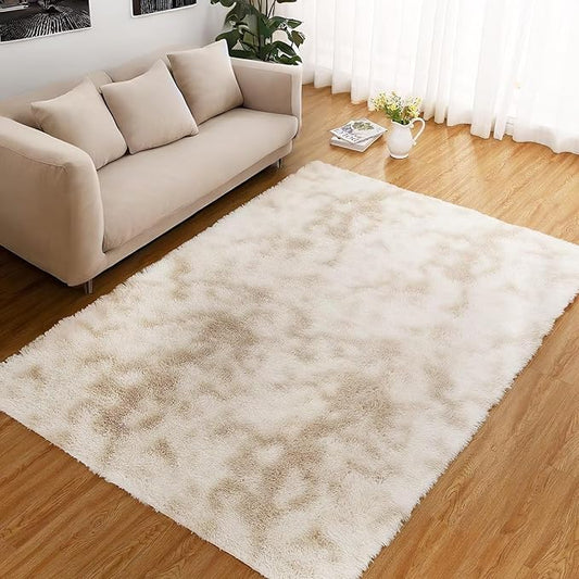 Area Rugs 10x13 for Living Room Fluffy Shaggy Large Carpet Rug for Bedroom Indoor Modern Faux Fur Floorcover Mat Soft Non Slip Kids Rugs for Nursery Playroom Home Decor Rug, Tie Dye Light Taupe