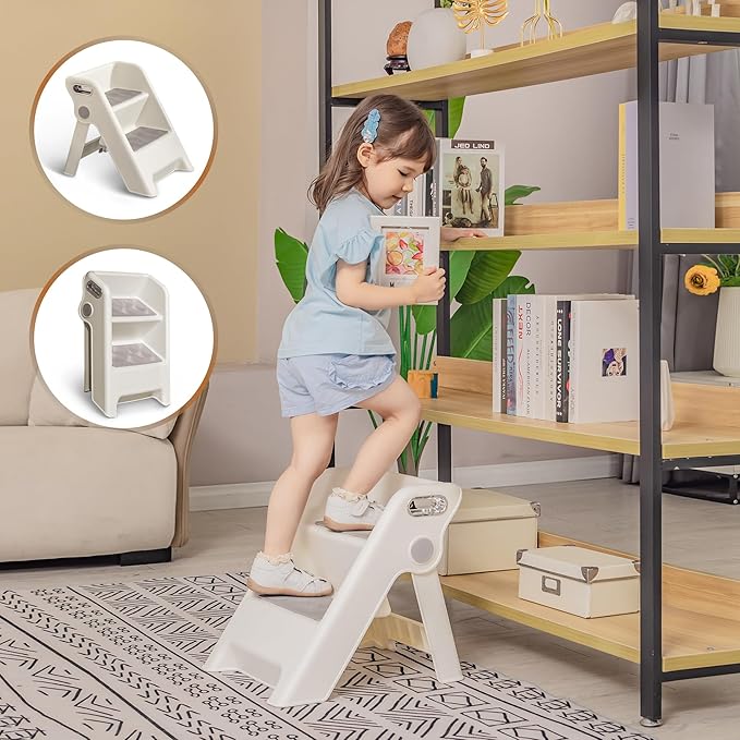 UNCLE WU Foldable 2-Step Stool for Kids -Potty Seat Training Aid with Safety Handles,Durable - Perfect for Potty Training, Bathroom Sink,Kitchen Stand Stool & Bedroom Step Stool