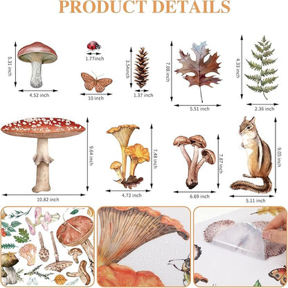 200 Pieces Watercolor Mushroom Wall Decals Woodland Mushroom Decals for Walls Aesthetic Mushroom Stickers Colorful Mushroom Kitchen Decor Fall Leaf Wall Stickers for Baby Kids Girls Bedroom Nursery