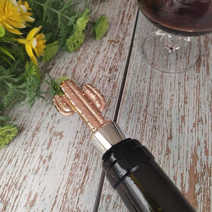 Cactus Wine Bottle Stopper, Reusable Zinc-Alloy wine Stoppers, Beautiful Golden Home Decoration, Wine Gift for Cactus Lovers