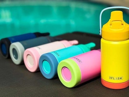 12oz Kids Water Bottle with Straw Lid | 100% Leak Proof | Insulated Stainless Steel Double Walled Thermos | BPA and Sweat free | Hot & Cold (Yellow)