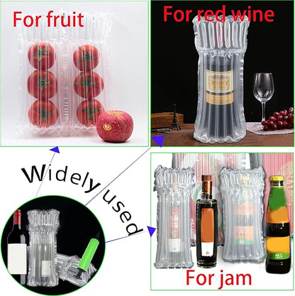 12 Packs Wine Bottle Travel Protector Bags, Inflatable Air Column Packaging Bubble Bag, Reusable Wine Bottle Protector,Wine Bottle Shipping & Packaging, Airplane Trave，with Free Inflator Pump.