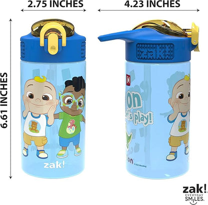 Zak Designs CoComelon Kids Water Bottle with Spout Cover and Built-In Carrying Loop, Made of Durable Plastic, Leak-Proof Water Bottle Design for Travel (16 oz, Pack of 2)