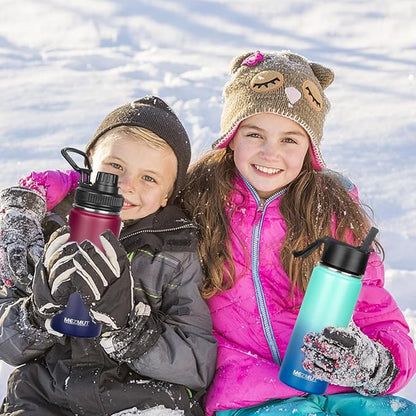 18oz Insulated Water Bottle with Straw&3 Lids Stainless Steel Water Bottles Kids Metal Thermos Water Bottle Cup for School Vacuum Insulated Bottles Leak-Proof Travel Thermal (Gradient Red Blue)