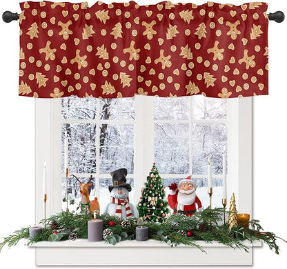 Vandarllin Christmas Kitchen Curtains Valances for Windows Red Merry Christmas Gingerbread Man Cookies Rod Pocket Window Treatment for Kitchen/Living Room/Bedroom/Bathroom,42" X 18" -1 Panel,